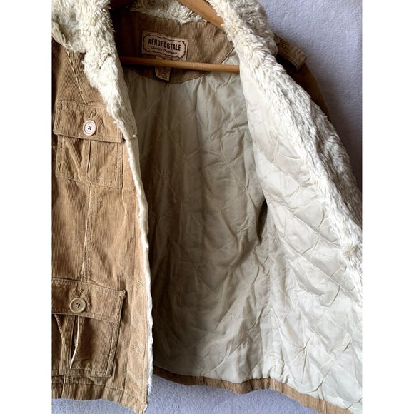 SOLD VTG Aeropostale Brown Corduroy Jacket with Fur Collar Size S - Picture 3 of 9